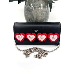 Fendi Black Pink Red Heart Rockstud wallet on chain WOC bag SHW Crossbody